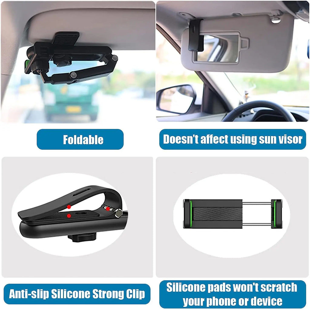 Car 360° Rotatable Multifunctional Sun Visor Phone Mount – Universal Fit for All Smartphones