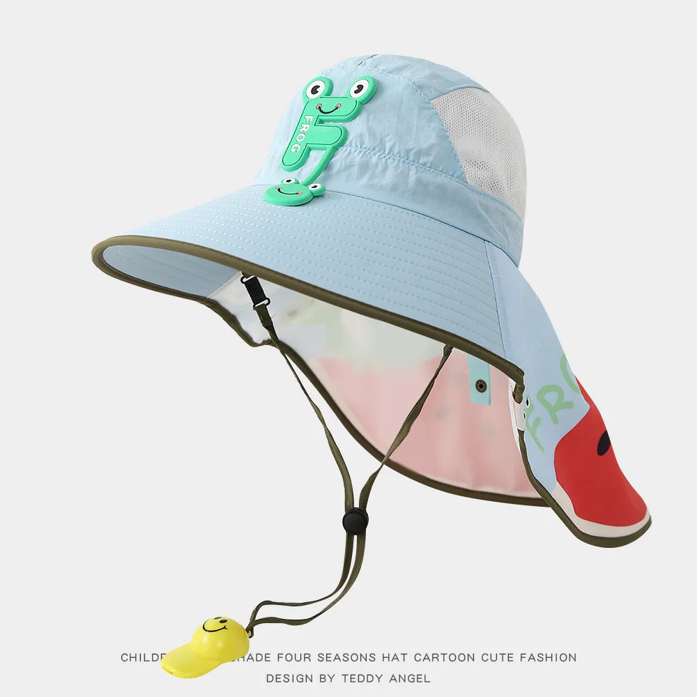 Letter Children's Solar Fan Hat Shawl Sunscreen Hat Male and Female Baby Outdoor Large brimmed Mesh Sun Hat