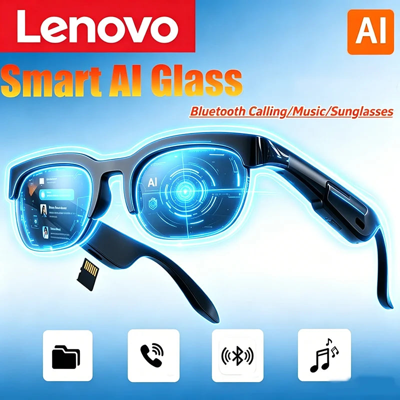 Lenovo Smart AI GlassesRemote Control Touch with Photo Camera Recording Translator Voice Assistant Music Bluetooth Sunglasses
