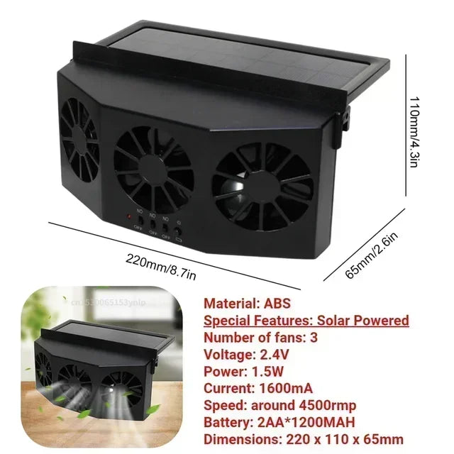 Car Ventilator Cooler Fans Solar-powered Cooling Vent Exhaust Portable Safe Auto Fan  Accessories NEW